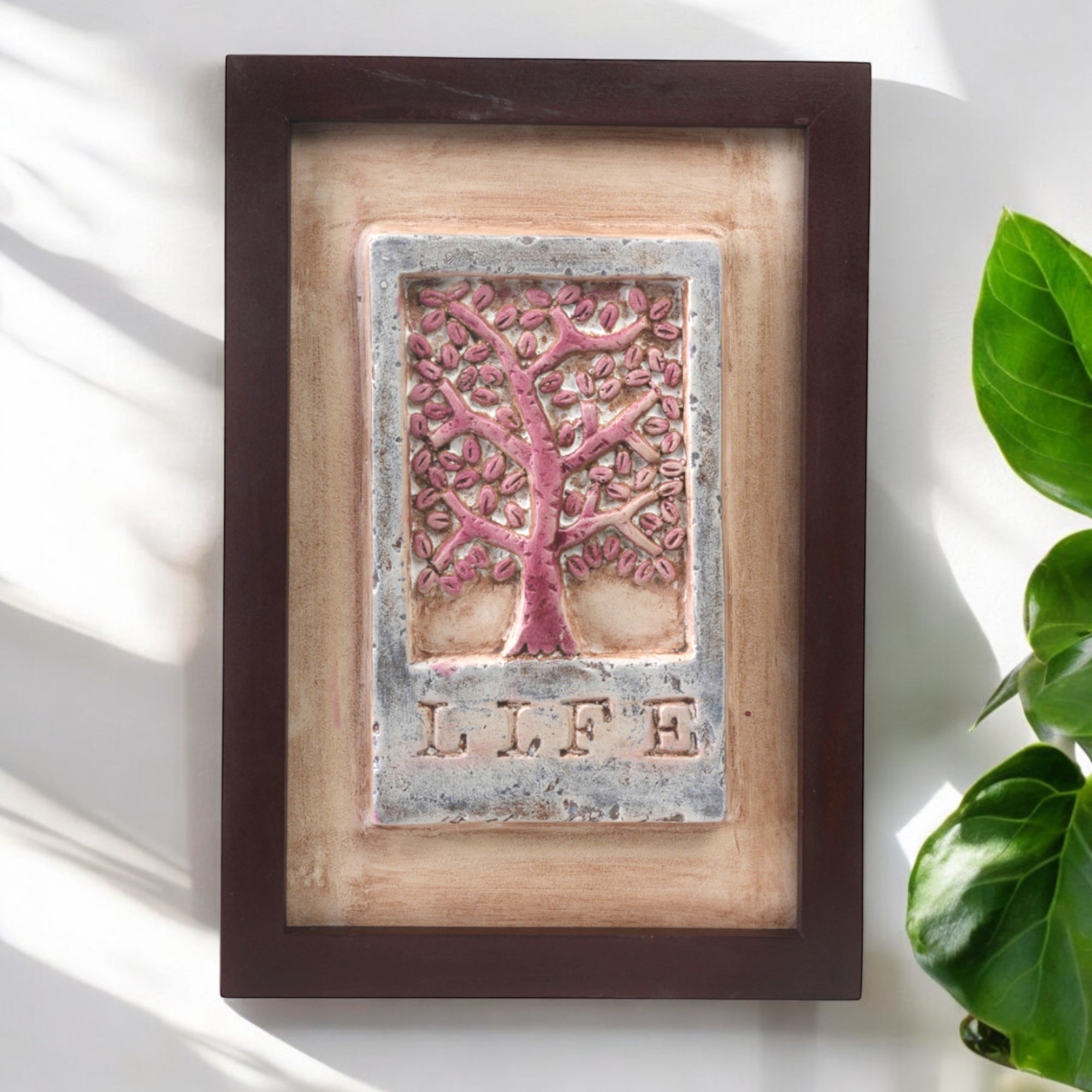 Tree of Life Wall Decor – Embossed Eco-Mix Framed Art with Life Quote