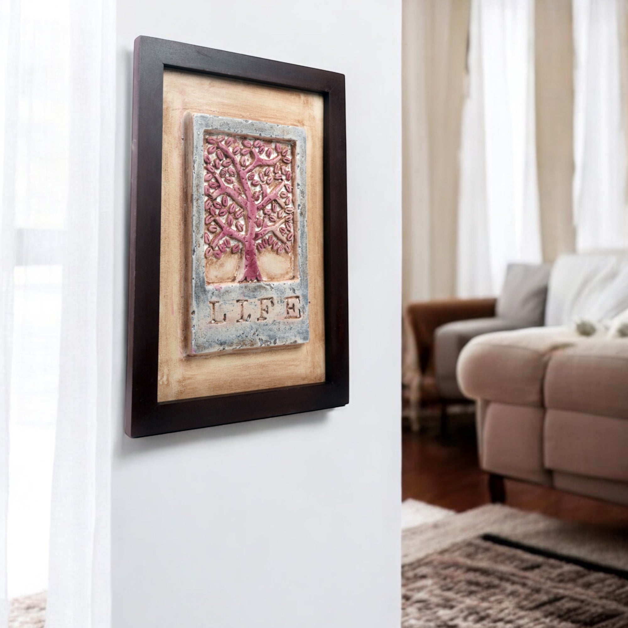 Tree of Life Wall Decor – Embossed Eco-Mix Framed Art with Life Quote