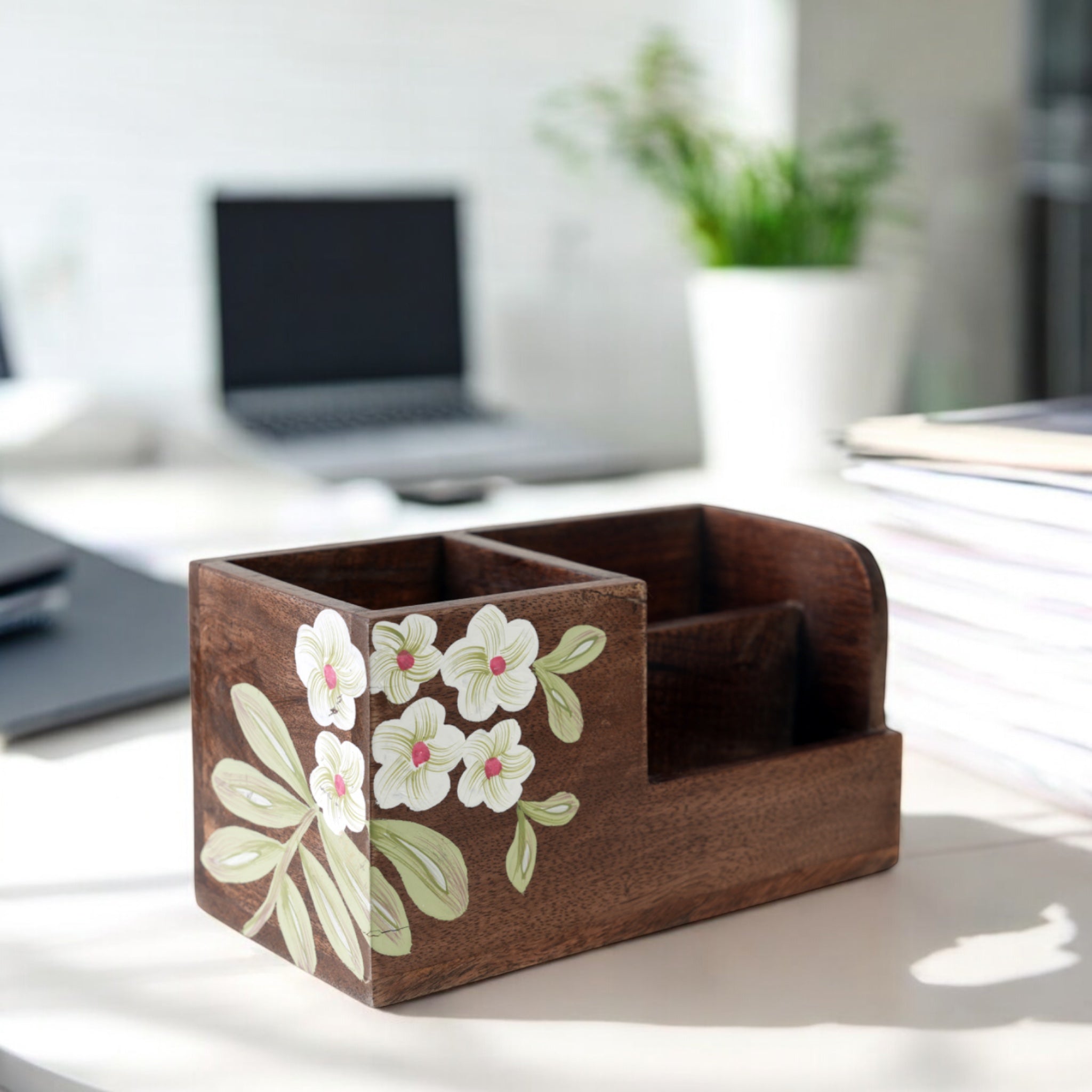 Handpainted Wooden Pen Stand – Multipurpose Floral Organizer