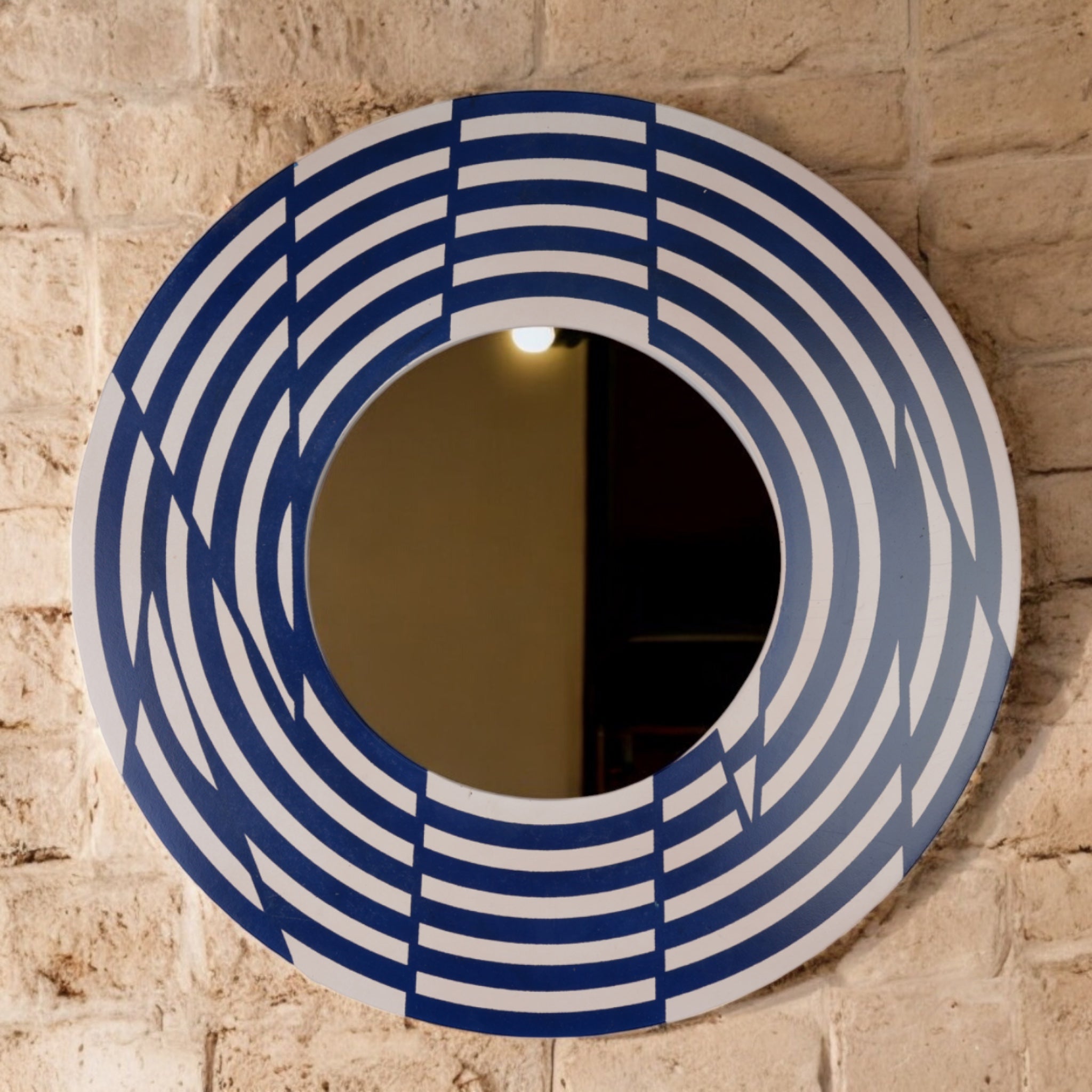 Round Geometric Wall Mirror – Modern Wooden Accent