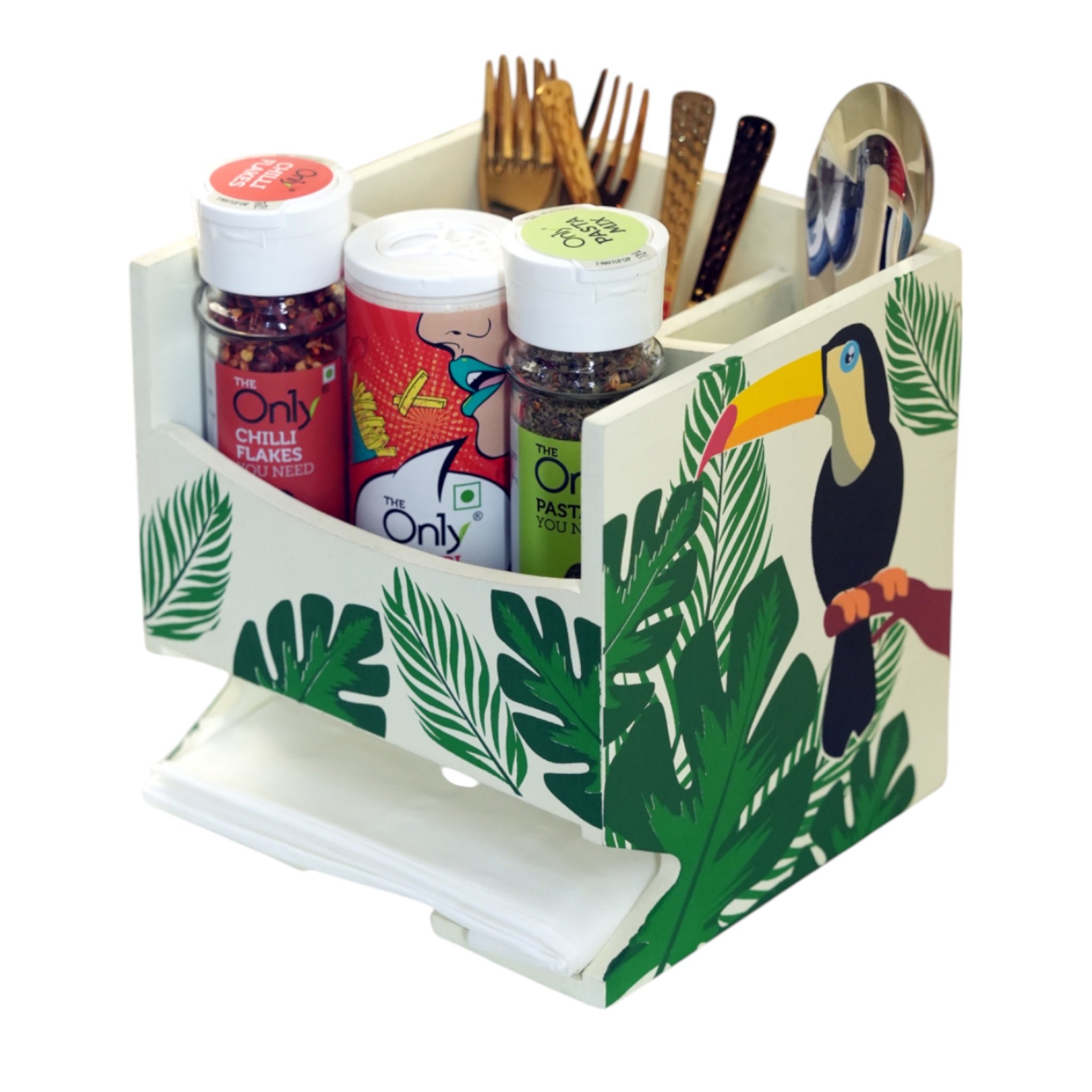 Tropical Cutlery & Utensil Holder – Handmade Wooden Kitchen Organizer