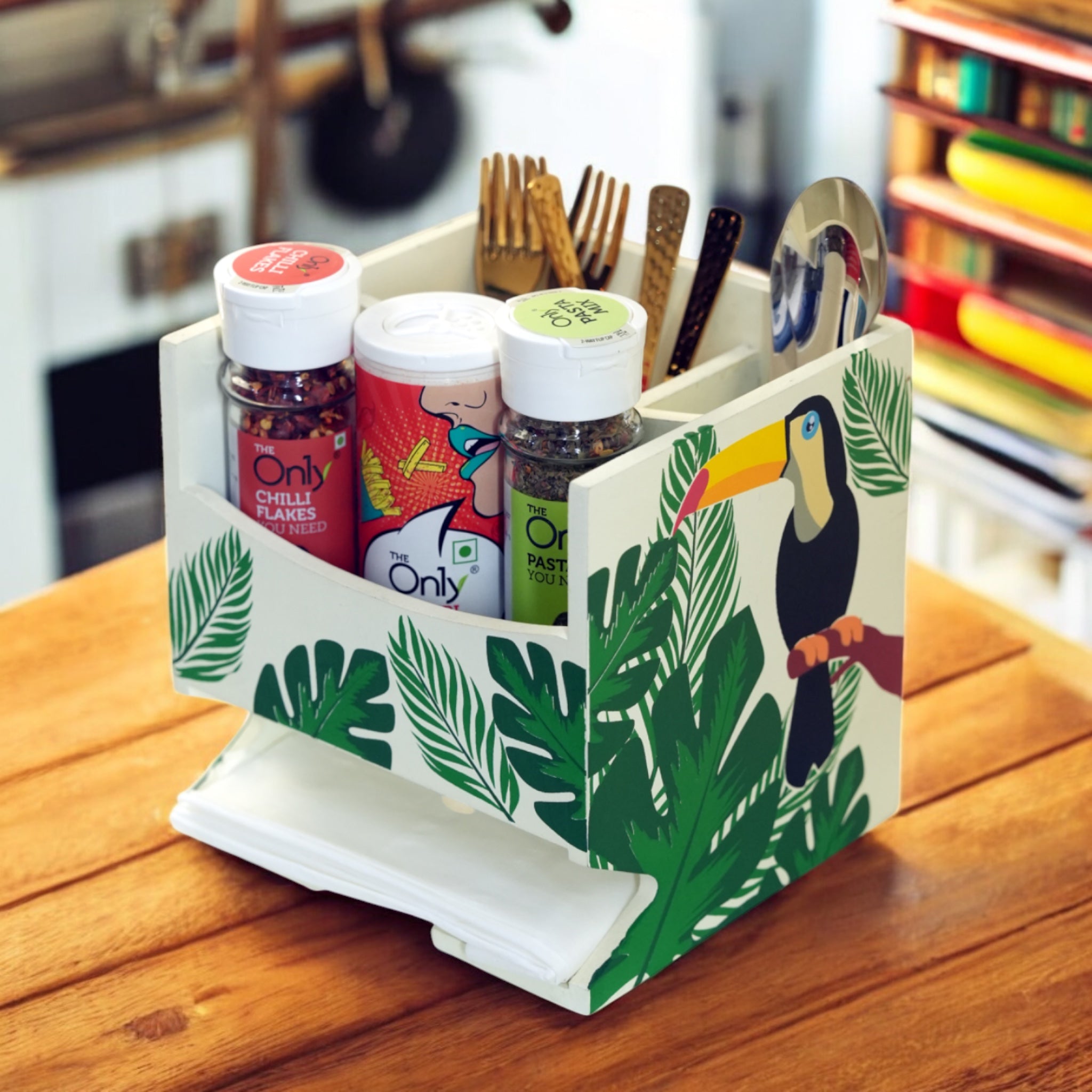 Tropical Cutlery & Utensil Holder – Handmade Wooden Kitchen Organizer