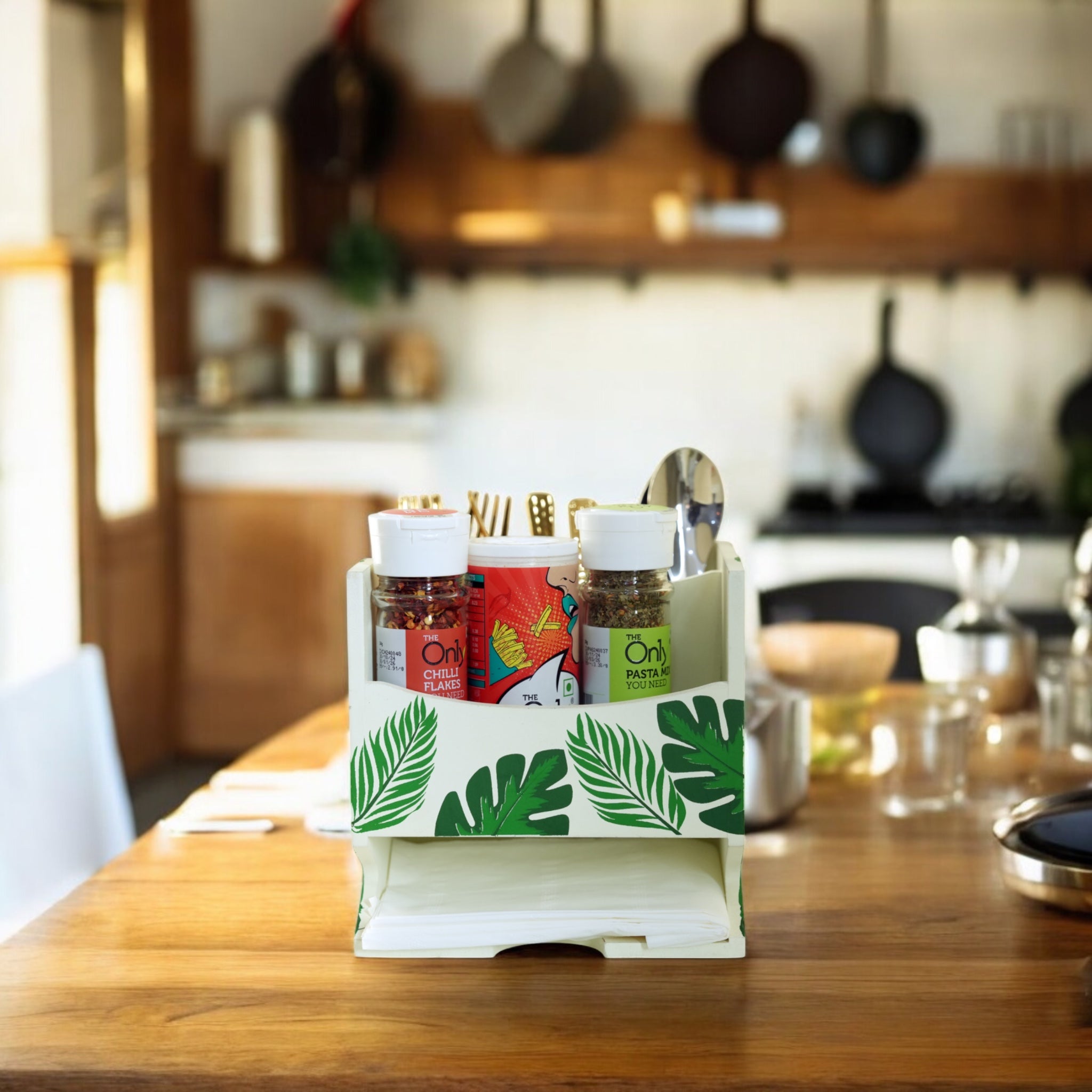 Tropical Cutlery & Utensil Holder – Handmade Wooden Kitchen Organizer